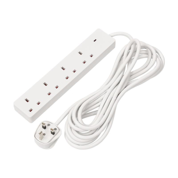 Draper EL45N13AW 4 Way White Extension Lead, 5m - Code: 30899 - Pack Qty 1