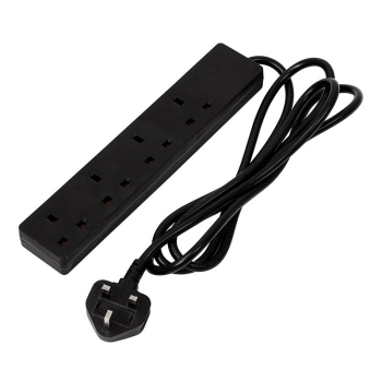 Draper EL42N13AB 4 Way Black Extension Lead, 2m - Code: 30909 - Pack Qty 1