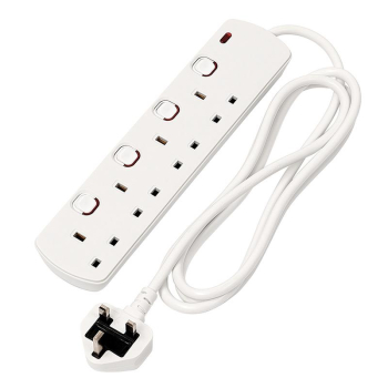 Draper SEL42N13AW 4 Way White Switch Protected Extension Lead, 2m - Code: 30915 - Pack Qty 1