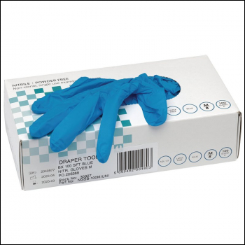 Draper NGSB-100M/UNI Nitrile Gloves, Medium, Blue (Pack of 100) - Code: 30927 - Pack Qty 1