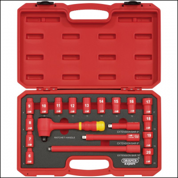 Draper D19VDE VDE Approved Fully Insulated Socket Set, 3/8 inch  Sq. Dr. (19 Piece) - Discontinued - Code: 31057 - Pack Qty 1
