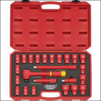 Draper H24VDE VDE Approved Fully Insulated Metric Socket Set, 1/2 inch  Sq. Dr. (24 Piece) - Discontinued - Code: 31070 - Pack Qty 1