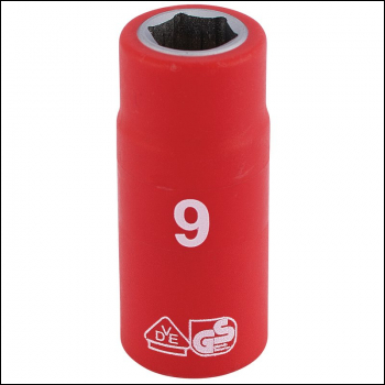 Draper B6VDE-MM Fully Insulated VDE Socket, 1/4 inch  Sq. Dr., 9mm - Code: 31469 - Pack Qty 1