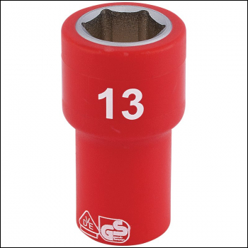 Draper B6VDE-MM Fully Insulated VDE Socket, 1/4 inch  Sq. Dr., 13mm - Discontinued - Code: 31491 - Pack Qty 1