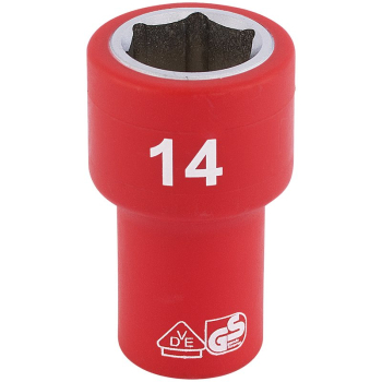 Draper B6VDE-MM Fully Insulated VDE Socket, 1/4 inch  Sq. Dr., 14mm - Code: 31492 - Pack Qty 1
