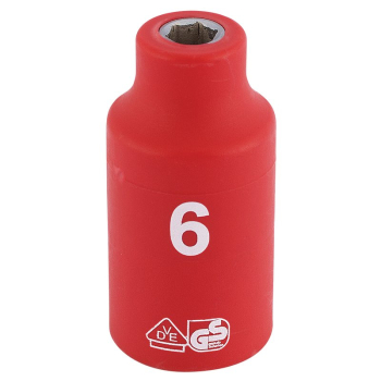 Draper D6VDE-MM Fully Insulated VDE Socket, 3/8 inch  Sq. Dr., 6mm - Code: 31494 - Pack Qty 1