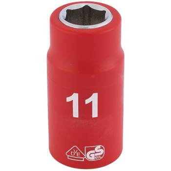 Draper D6VDE-MM Fully Insulated VDE Socket, 3/8 inch  Sq. Dr., 11mm - Code: 31571 - Pack Qty 1