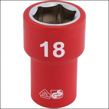 Draper D6VDE-MM Fully Insulated VDE Socket, 3/8 inch  Sq. Dr., 18mm - Code: 31724 - Pack Qty 1