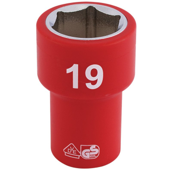 Draper D6VDE-MM Fully Insulated VDE Socket, 3/8 inch  Sq. Dr., 19mm - Code: 31740 - Pack Qty 1