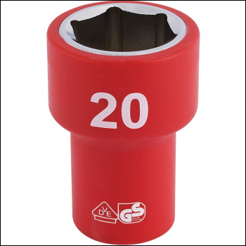 Draper D6VDE-MM Fully Insulated VDE Socket, 3/8 inch  Sq. Dr., 20mm - Code: 31748 - Pack Qty 1