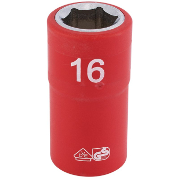 Draper H6VDE-MM/B Fully Insulated VDE Socket, 1/2 inch  Sq. Dr., 16mm - Code: 31843 - Pack Qty 1