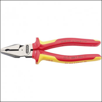 Draper 02 08 200 UKSBE Knipex 02 08 200UKSBE VDE Fully Insulated High Leverage Combination Pliers, 200mm - Code: 31861 - Pack Qty 1