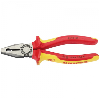 Draper 03 08 180 UKSBE KNIPEX 03 08 180UKSBE VDE Fully Insulated Combination Pliers, 180mm - Code: 31918 - Pack Qty 1