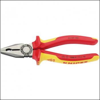 Draper 03 08 180 UKSBE Knipex 03 08 180UKSBE VDE Fully Insulated Combination Pliers, 180mm - Code: 31918 - Pack Qty 1