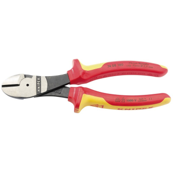 Draper 74 08 180 UKSBE KNIPEX 74 08 180UKSBE VDE Fully Insulated High Leverage Diagonal Side Cutters, 180mm - Code: 31927 - Pack Qty 1