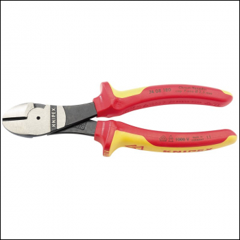 Draper 74 08 180 UKSBE Knipex 74 08 180UKSBE VDE Fully Insulated High Leverage Diagonal Side Cutters, 180mm - Code: 31927 - Pack Qty 1
