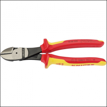 Draper 74 08 200 UKSBE Knipex 74 08 200UKSBE VDE Fully Insulated High Leverage Diagonal Side Cutters, 200mm - Code: 31929 - Pack Qty 1