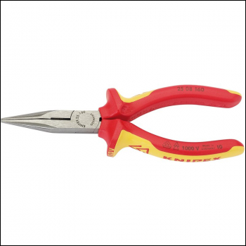 Draper 25 08 160 UKSBE Knipex 25 08 160UKSBE VDE Fully Insulated Long Nose Pliers, 160mm - Code: 31944 - Pack Qty 1