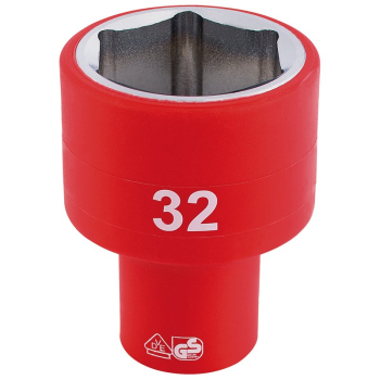 Draper H6VDE-MM/B Fully Insulated VDE Socket, 1/2 inch  Sq. Dr., 32mm - Code: 32017 - Pack Qty 1