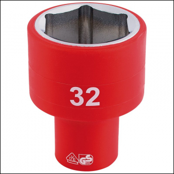 Draper H6VDE-MM/B Fully Insulated VDE Socket, 1/2 inch  Sq. Dr., 32mm - Code: 32017 - Pack Qty 1