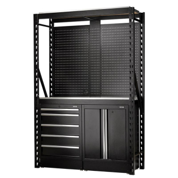 BUNKER 15 Piece Modular Storage Combo 2 Tier Racking with Stainless Steel Shelving, Pegboards and Floor Cabinets, 1500mm - MS400-C1 15PC S - Code: 32498 - Pack Qty 1