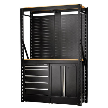 BUNKER 15 Piece Modular Storage Combo 2 Tier Racking with Hardwood Shelving, Pegboards and Floor Cabinets, 1500mm - MS400-C1 15PC W - Code: 32511 - Pack Qty 1