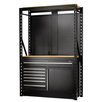 BUNKER 14 Piece Modular Storage Combo 2 Tier Racking with Hardwood Shelving, Pegboards and Floor Cabinet, 1500mm - MS400-C2 14PC W - Code: 32517 - Pack Qty 1