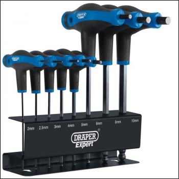 Draper THEX/SG/8/B Draper Expert Soft Grip Metric Hex & Ball End T-Handle Key Set (8 Piece) - Code: 33873 - Pack Qty 1