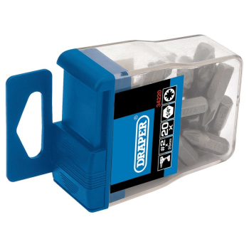 Draper PZ2/20TTC/C PZ TYPE Insert Bits in Plastic Storage Case, No.2 x 1/4 inch  (Pack of 20) - Code: 34220 - Pack Qty 12