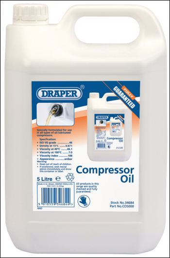 DRAPER 5L Compressor Oil - Pack Qty 1 - Code: 34684