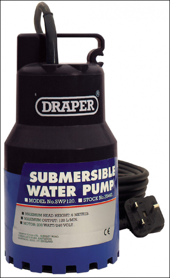 DRAPER 120L/Min Submersible Water Pump (200W) - Pack Qty 1 - Code: 35463