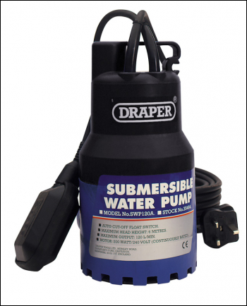 DRAPER 120L/Min 230V Submersible Water Pump with 6M Lift and Float Switch (200W) - Pack Qty 1 - Code: 35464