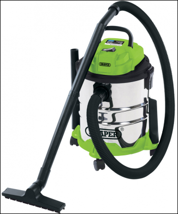 DRAPER 20L Wet and Dry Vacuum Cleaner with Stainless Steel Tank (1250W) - Pack Qty 1 - Code: 35569