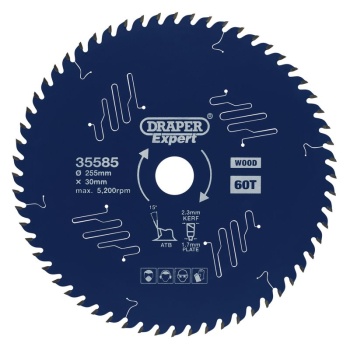 Draper SBE6 Draper Expert TCT Circular Saw Blade for Wood with PTFE Coating, 255 x 30mm, 60T - Code: 35585 - Pack Qty 1