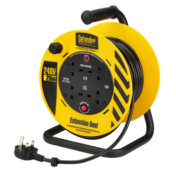 Defender E86465 230V 4-Way Light Industrial Cable Extension Reel, 20m - E86465 - Code: 35831 - Pack Qty 1