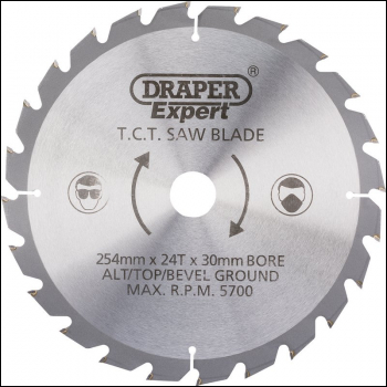 Draper CSB255P TCT Saw Blade, 254 x 30mm, 24T - Code: 38153 - Pack Qty 1
