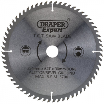 Draper CSB255P TCT Saw Blade, 254 x 30mm, 64T - Code: 38155 - Pack Qty 1