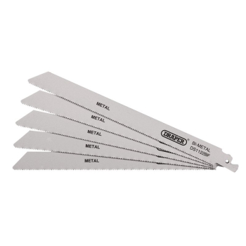 Draper DS1122BF Bi-metal Reciprocating Saw Blades for Metal Cutting, 225mm, 14tpi (Pack of 5) - Code: 38594 - Pack Qty 1