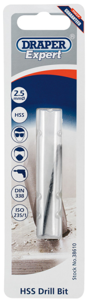 Draper H29MPB HSS Drill Bit, 2.5mm - Discontinued - Code: 38610 - Pack Qty 1