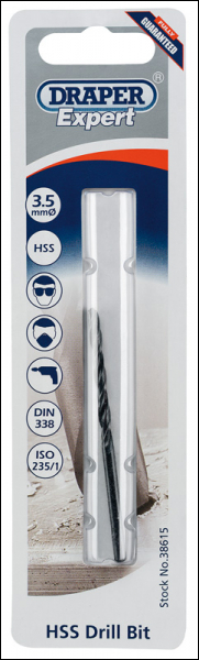 Draper H29MPB HSS Drill Bit, 3.5mm - Code: 38615 - Pack Qty 1