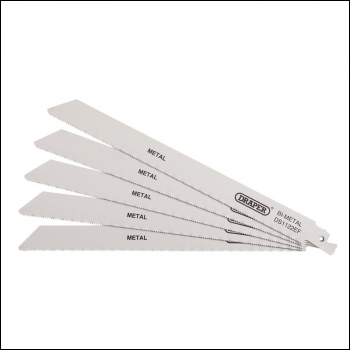Draper DS1122EF Bi-metal Reciprocating Saw Blades for Metal Cutting, 225mm, 18tpi (Pack of 5) - Code: 38631 - Pack Qty 1