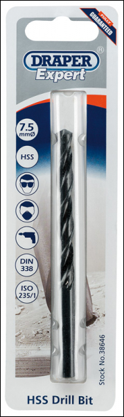 DRAPER 7.5mm HSS Drill - Pack Qty 1 - Code: 38646