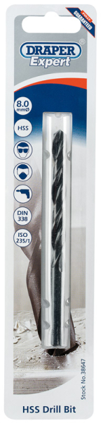 Draper H29MPB Draper Expert HSS Drill Bit, 8.0 x 230mm - Code: 38647 - Pack Qty 1