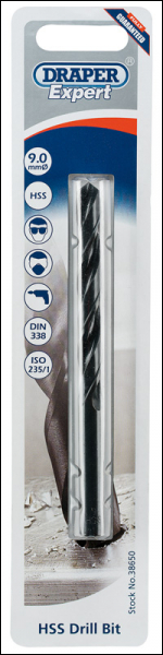 Draper H29MPB HSS Drill Bit, 9.0mm - Code: 38650 - Pack Qty 1