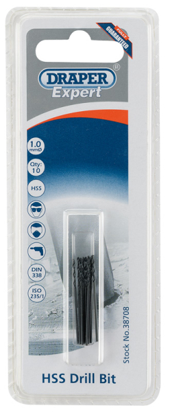 Draper H29MC HSS Drill Bit, 1.0mm (Pack of 10) - Discontinued - Code: 38708 - Pack Qty 1