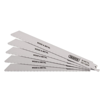 Draper DS1122HF Bi-metal Reciprocating Saw Blades for Multi-Purpose Cutting, 225mm, 10tpi (Pack of 5) - Code: 38754 - Pack Qty 1