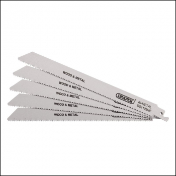 Draper DS1122HF Bi-metal Reciprocating Saw Blades for Multi-Purpose Cutting, 225mm, 10tpi (Pack of 5) - Code: 38754 - Pack Qty 1