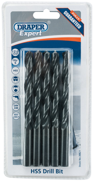Draper H29MC Draper Expert HSS Drill Bit, 12.0 x 220mm (Pack of 5) - Code: 38821 - Pack Qty 1