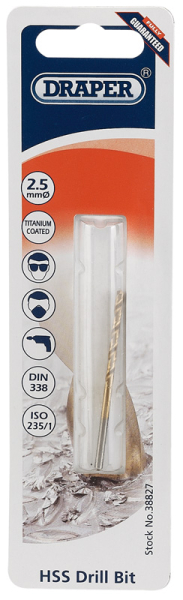Draper TH29MC HSS Titanium Drill Bit, 2.5 x 180mm - Code: 38827 - Pack Qty 1