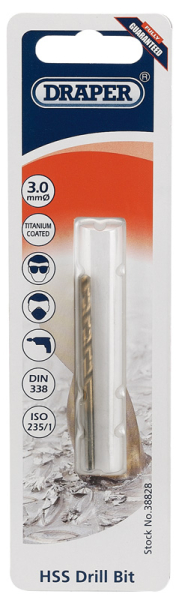 Draper TH29MC HSS Titanium Drill Bit, 3.0 x 180mm - Code: 38828 - Pack Qty 1